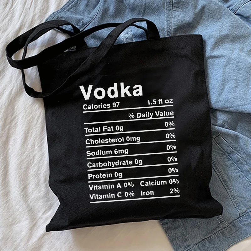 Y2K Vodka Nutrition Print Canvas Shoulder Bag - Vintage 2000s Style