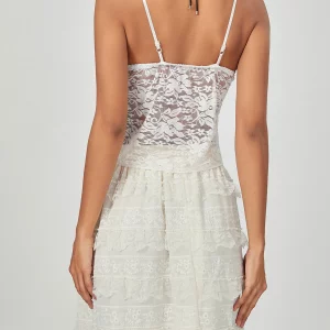 Y2k White Lace Floral Slip Camis - Sleeveless Spaghetti Strap Wrap Hem Vest - Sexy Clubwear