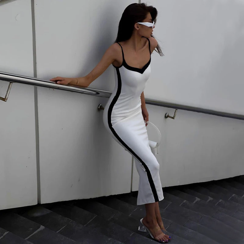 Y2K White V-Neck Maxi Dress with Slit - Sexy Bodycon Party Festival Outfit