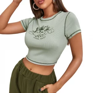 Y2K Women Casual Long Sleeve T-shirt - E-girl Solid Color Waffle Exposed Navel Crop Top