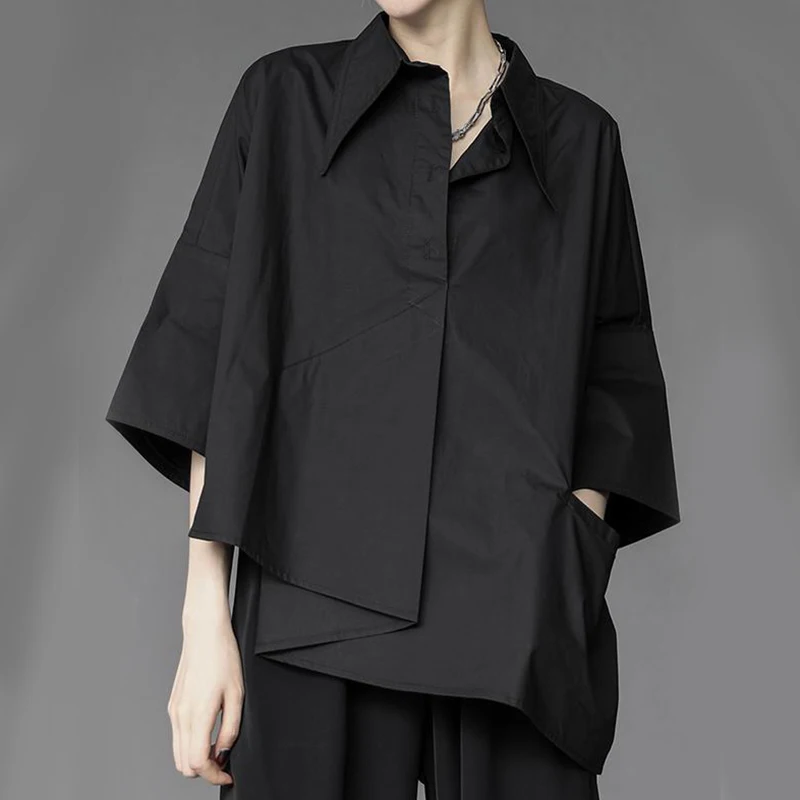 Y2K Women Chiffon Black Shirt - Gothic Streetwear Top