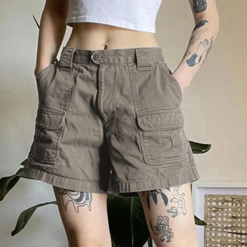 Y2K Women's Grey Cargo Denim Shorts - Summer Fashion with Vintage Vibes