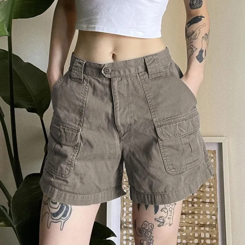 Y2K Women's Grey Cargo Denim Shorts - Summer Fashion with Vintage Vibes