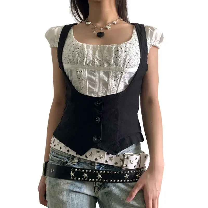 Y2K Women's Vintage Corset Top - Summer Body Vest Sleeveless T-shirt Kawaii Fairy Grunge Style