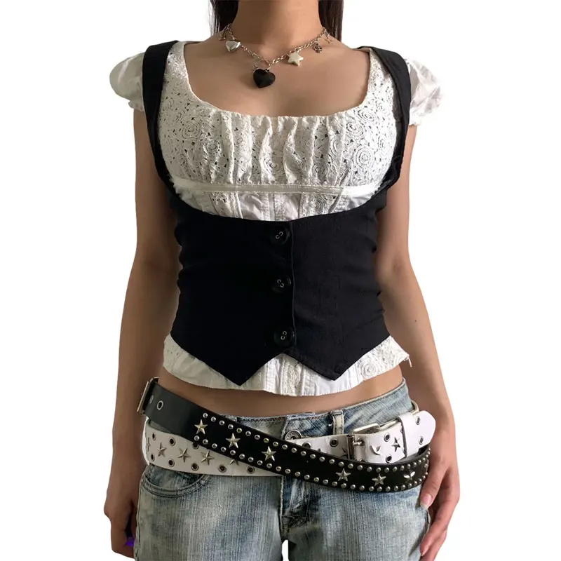 Y2K Women's Vintage Corset Top - Summer Body Vest Sleeveless T-shirt Kawaii Fairy Grunge Style