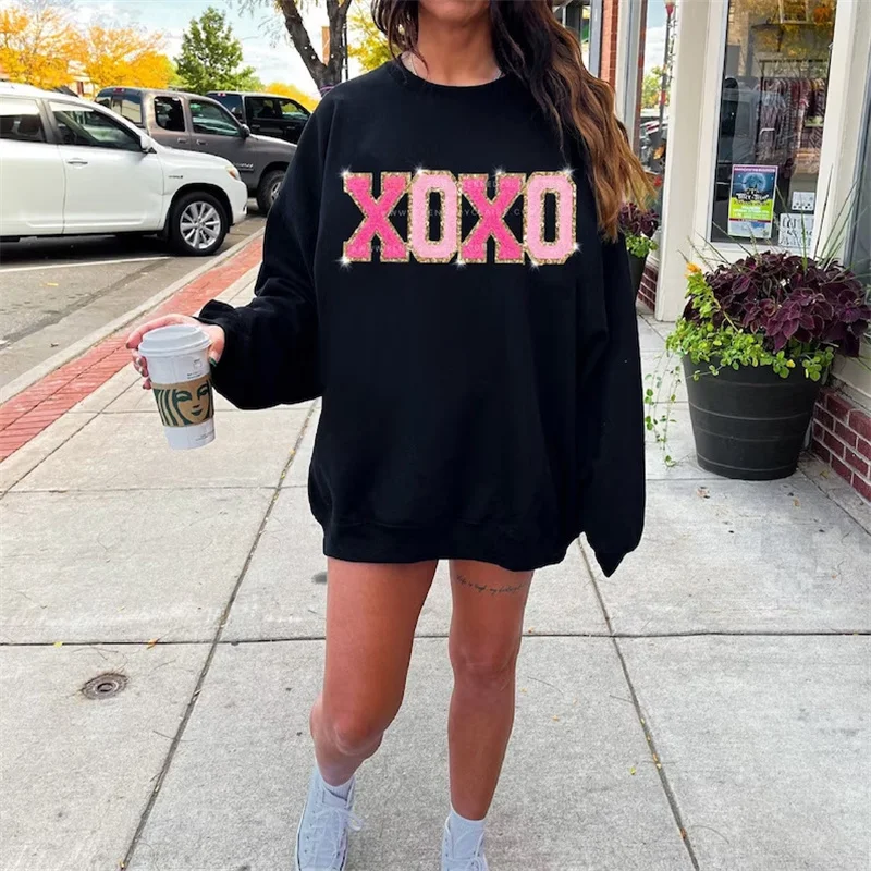 Y2K XOXO Sweatshirt: 2000s Letter Print Hoodie for Women