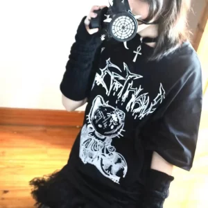 Yabi Harajuku Style Black T-Shirt: Y2K Punk Loose Fit Top